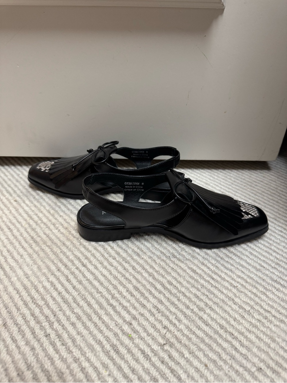 Fringe Slingback Loafers in Black with Snake-Print Accent Leather Size 6 - Picture 5 of 6